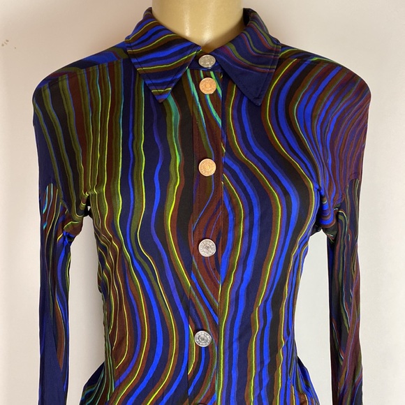 Mugler Abstract-print Long-sleeve Shirt multicolor Women’s size 36 - Picture 3 of 13